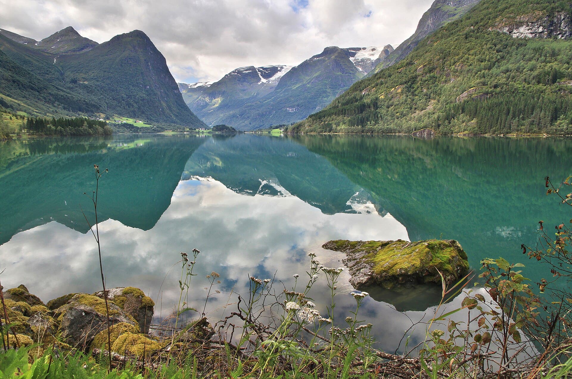 Mountains and Lake Oldevatnet in Norway, northern Europe